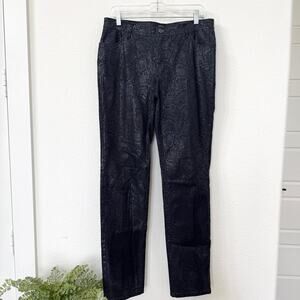 LAFAYETTE 148 Pants Black Snake Foil Coated‎ Straight Leg Size 12 Statement Glam